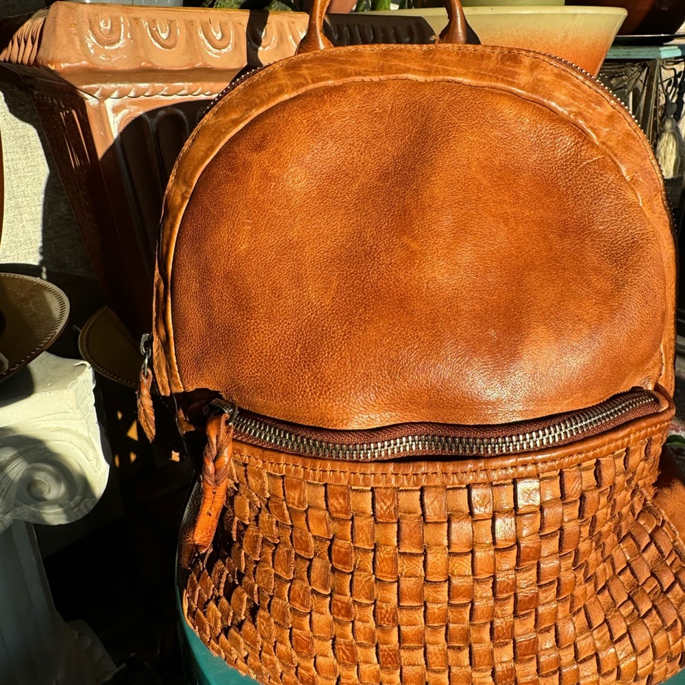 Anthropologie Vilenca Holland Brown Leather Woven Backpack